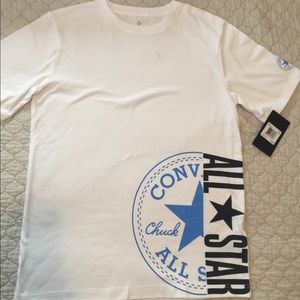NWT Converse white t-shirt with blue logo size XL.